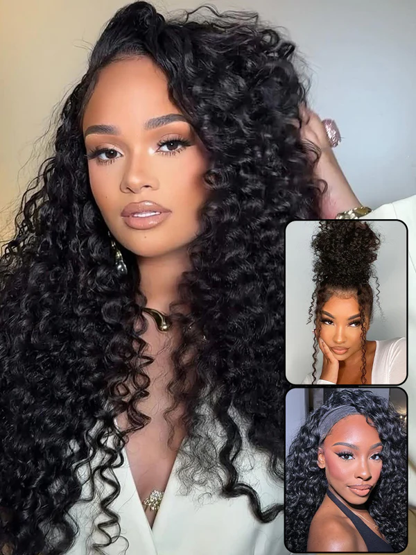 Savannah 3 IN 1 Water Wave Half Wig Glueless Wig Beginner Friendly with Draw-strings Flip Over Wigs