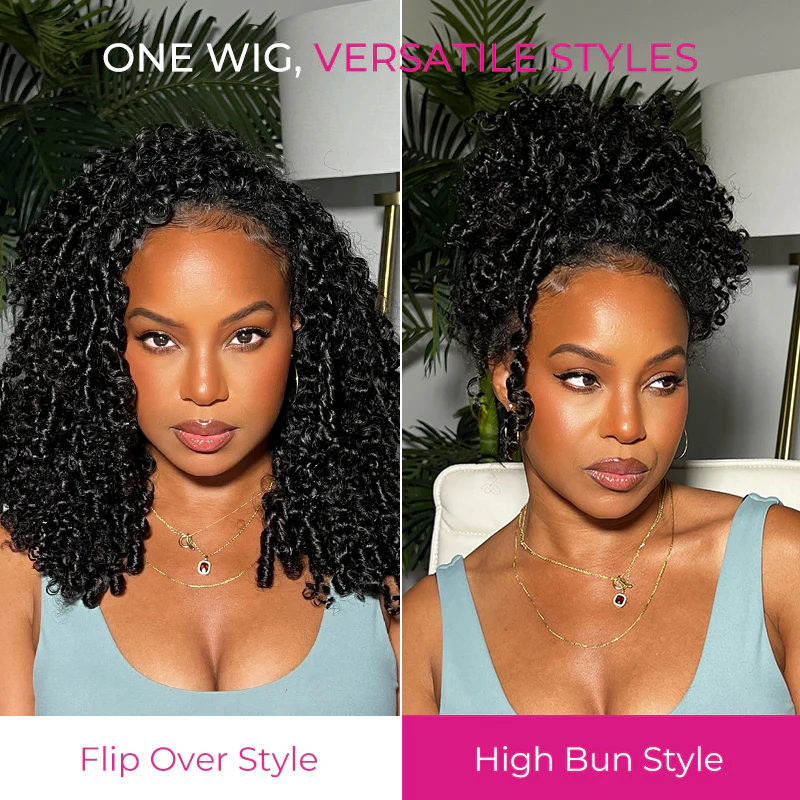 Amara 3 IN 1 Kinky Curly Half Wig Glueless Wig Beginner Friendly with Draw-strings Flip Over Wigs