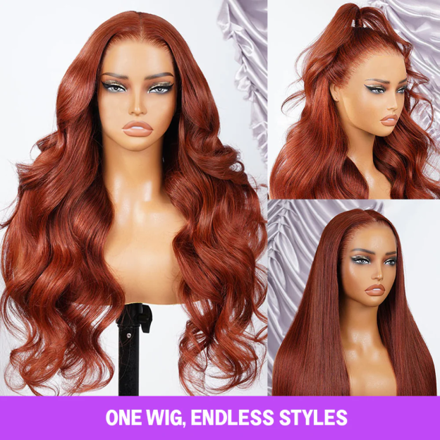 Lark Reddish Brown Bleached Knots Glueless 13x6 Body Wave Straight Lace Front Human Hair Wigs Pre Plucked with Drawstring