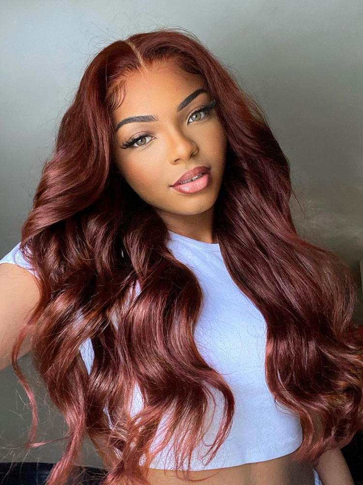 Bella Reddish Brown Body Wave Wig 13x4 Lace Front Human Hair Wigs