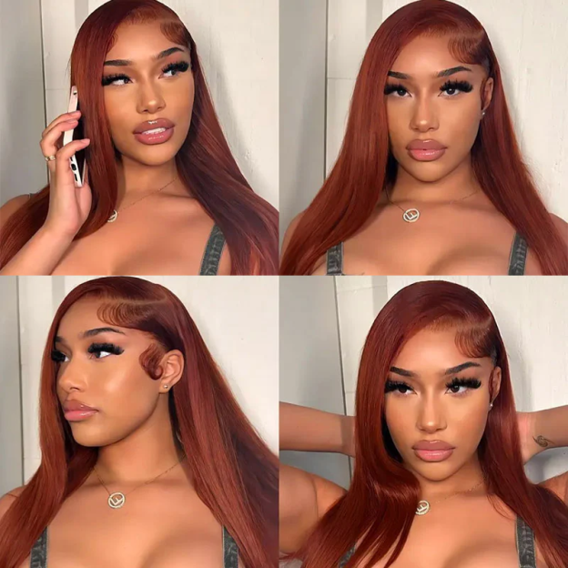 Lark Reddish Brown Bleached Knots Glueless 13x6 Body Wave Straight Lace Front Human Hair Wigs Pre Plucked with Drawstring