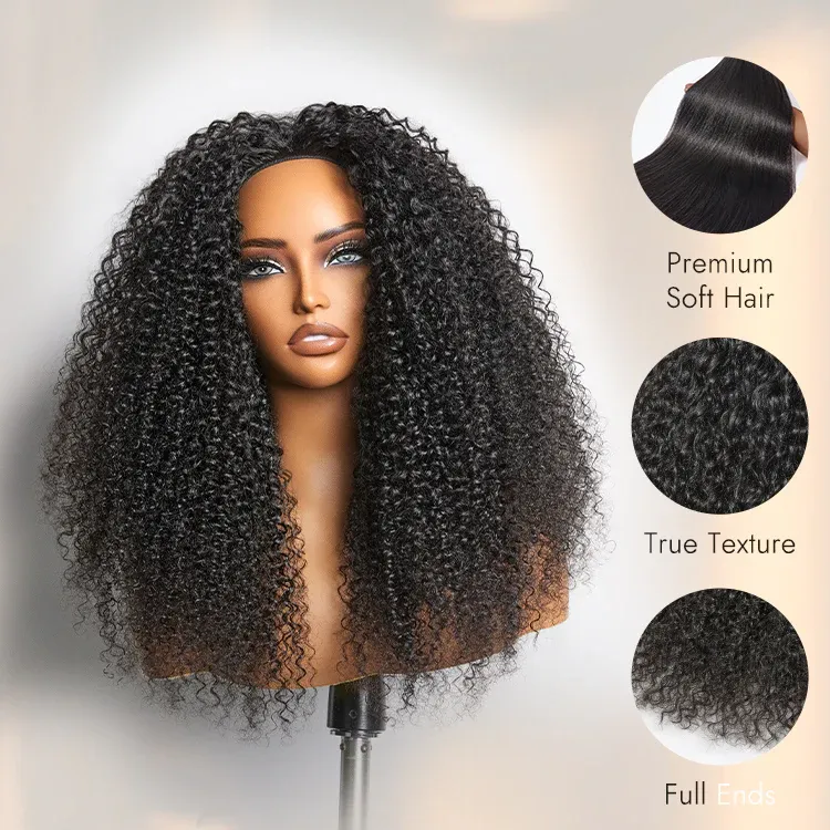 Anna 3 IN 1 Kinky Curly Half Wig Glueless Wig Beginner Friendly with Draw-strings Flip Over Wigs