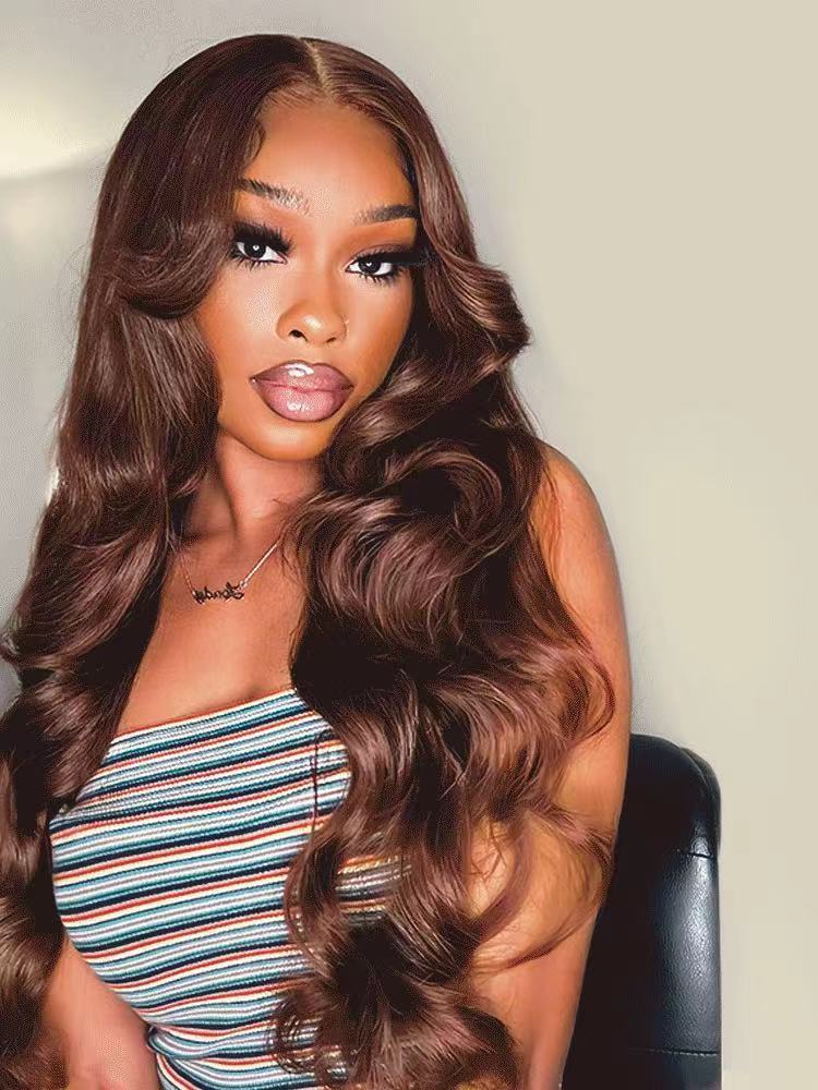 Brunette #4 Brown 13x4 Lace Front Body Wave Human Hair Wigsr