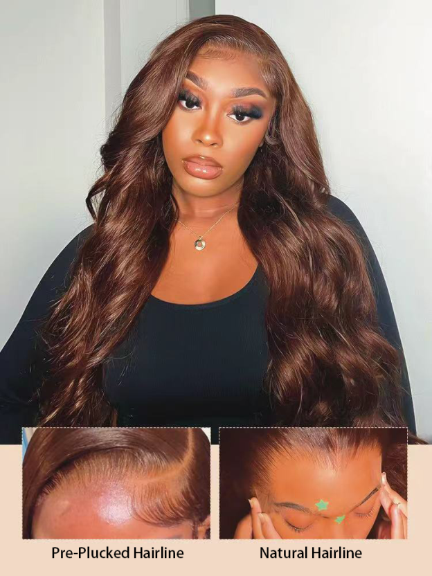 Brunette #4 Brown 13x4 Lace Front Body Wave Human Hair Wigsr