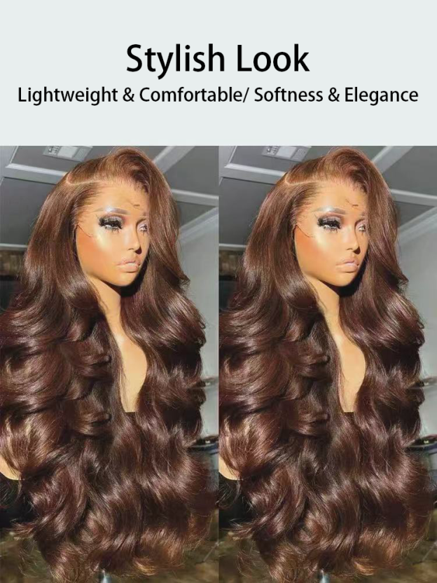 Brunette #4 Brown 13x4 Lace Front Body Wave Human Hair Wigsr