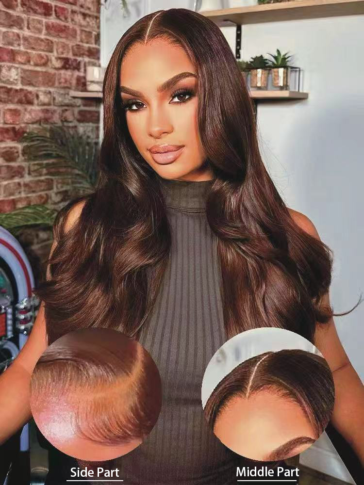 Brunette #4 Brown 13x4 Lace Front Body Wave Human Hair Wigsr