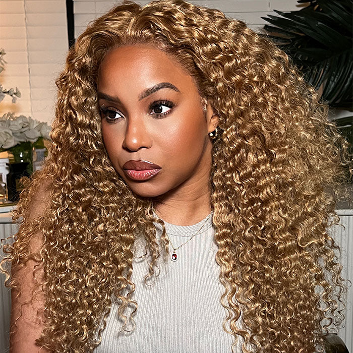 Cora Bleached Knots Honey Blonde Curly Wig Glueless 13x6 Lace Front Human Hair Wigs Pre Plucked