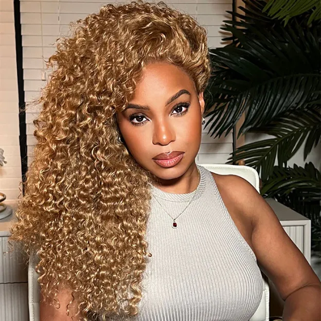 Cora Bleached Knots Honey Blonde Curly Wig Glueless 13x6 Lace Front Human Hair Wigs Pre Plucked