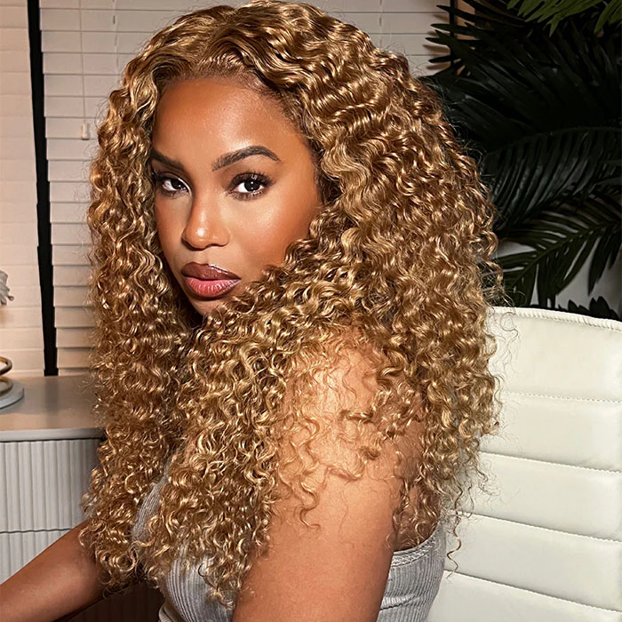 Cora Bleached Knots Honey Blonde Curly Wig Glueless 13x6 Lace Front Human Hair Wigs Pre Plucked