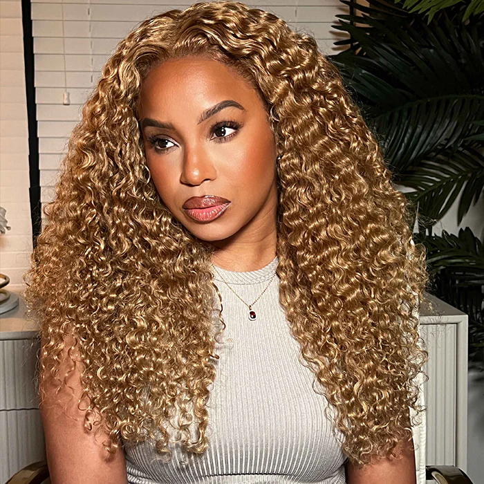 Cora Bleached Knots Honey Blonde Curly Wig Glueless 13x6 Lace Front Human Hair Wigs Pre Plucked