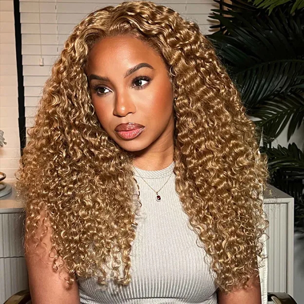 Cora Bleached Knots Honey Blonde Curly Wig Glueless 13x6 Lace Front Human Hair Wigs Pre Plucked