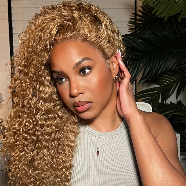 Cora Bleached Knots Honey Blonde Curly Wig Glueless 13x6 Lace Front Human Hair Wigs Pre Plucked