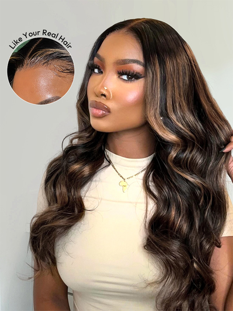 Elle #1B/27 13x4 Body Wave Lace Wig Piano Color Honey Blonde Highlights Lace Front Wig Human Hair