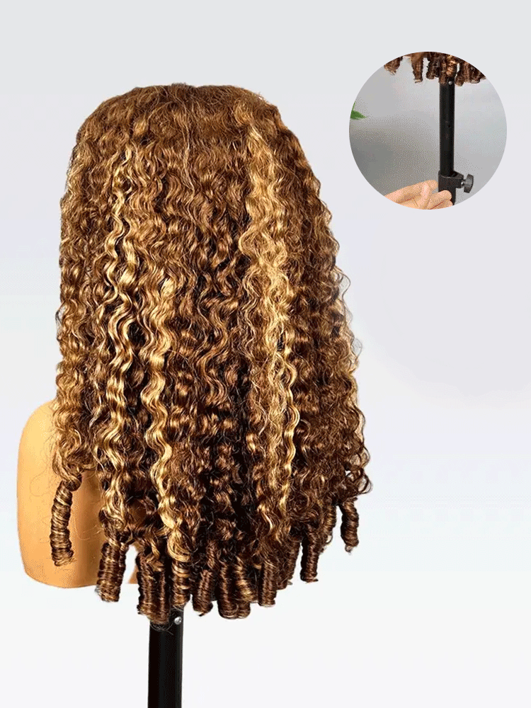 Zendaya 3 IN 1 P4/27 Hightlight Burmese Curly Half Wig Glueless Wig Beginner Friendly with Draw-strings Flip Over Wigs
