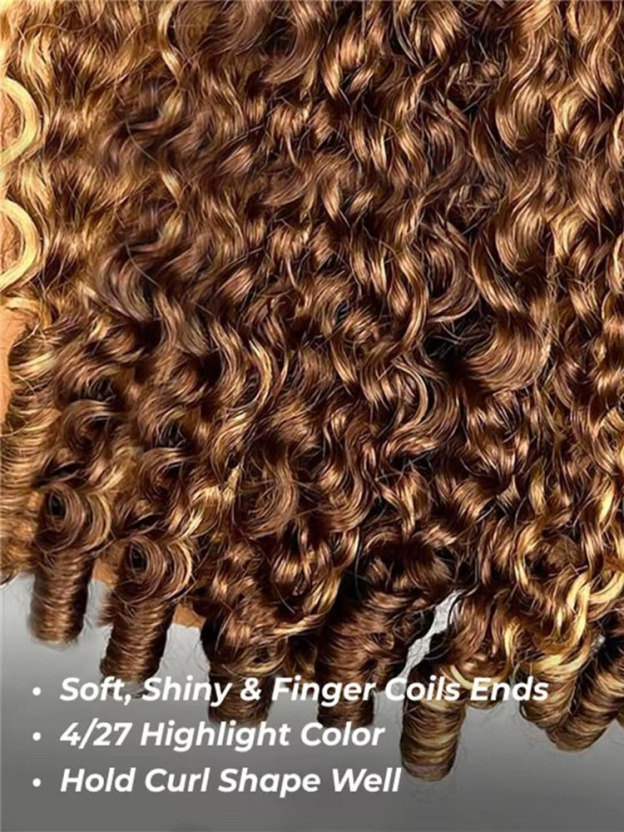 Cora Highlight 4/27 Honey Blonde Burmese Curly Wig Glueless Wigs with Drawstring 13x6 Lace Front Human Hair Wigs Pre Plucked Bleached Knots