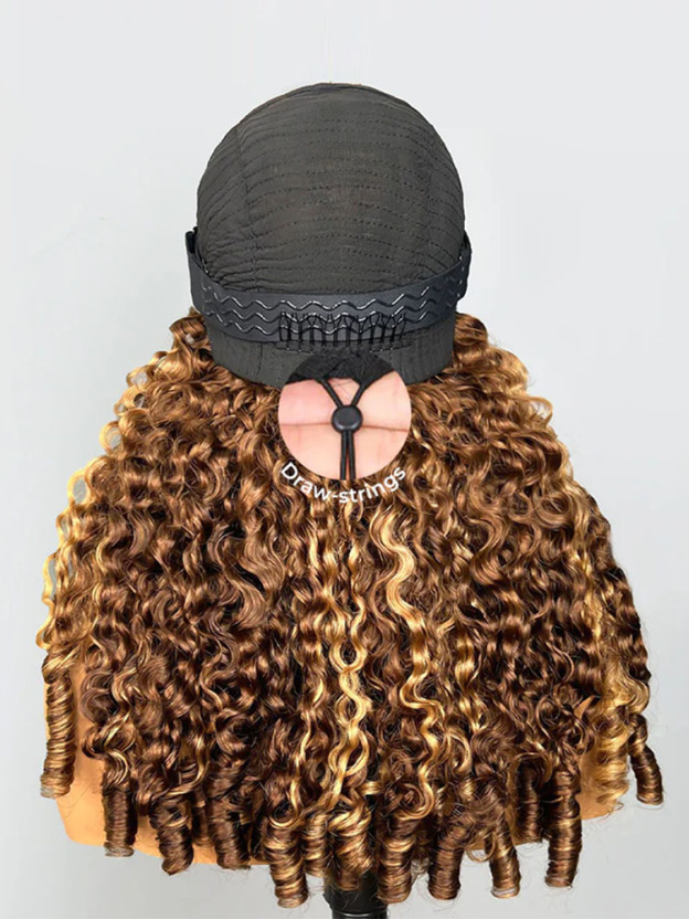 Zendaya 3 IN 1 P4/27 Hightlight Burmese Curly Half Wig Glueless Wig Beginner Friendly with Draw-strings Flip Over Wigs