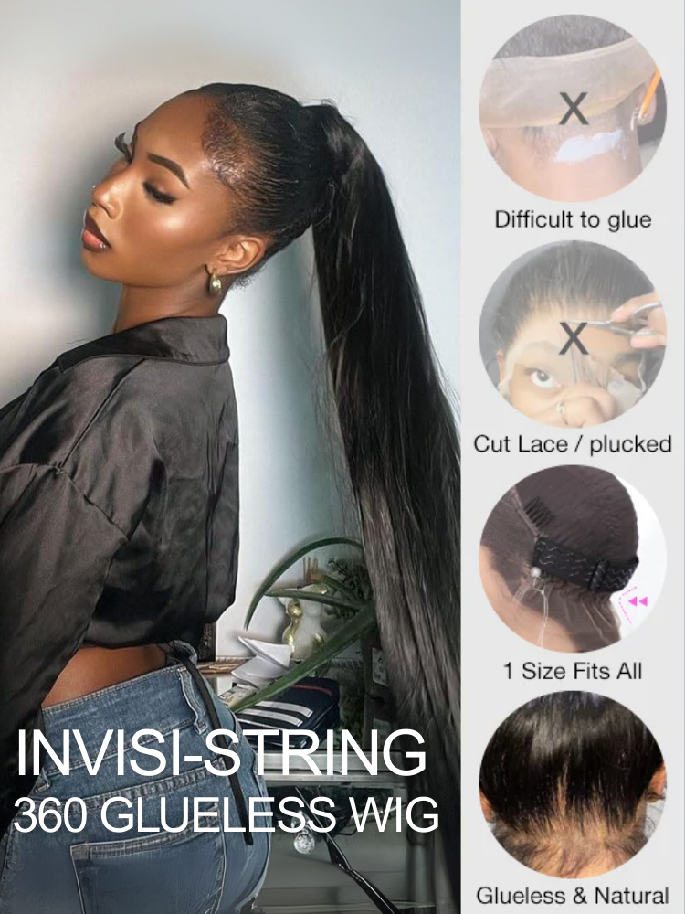 Lila Straight 360 Full Lace Frontal Wigs Pre Plucked Bleached Knots with Drawstring Glueless Wigs