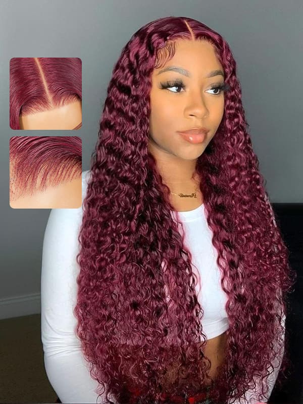 Lola Bleached Knots 99J Burgundy Curly Wig Glueless 13x6 Lace Front Human Hair Wigs Pre Plucked