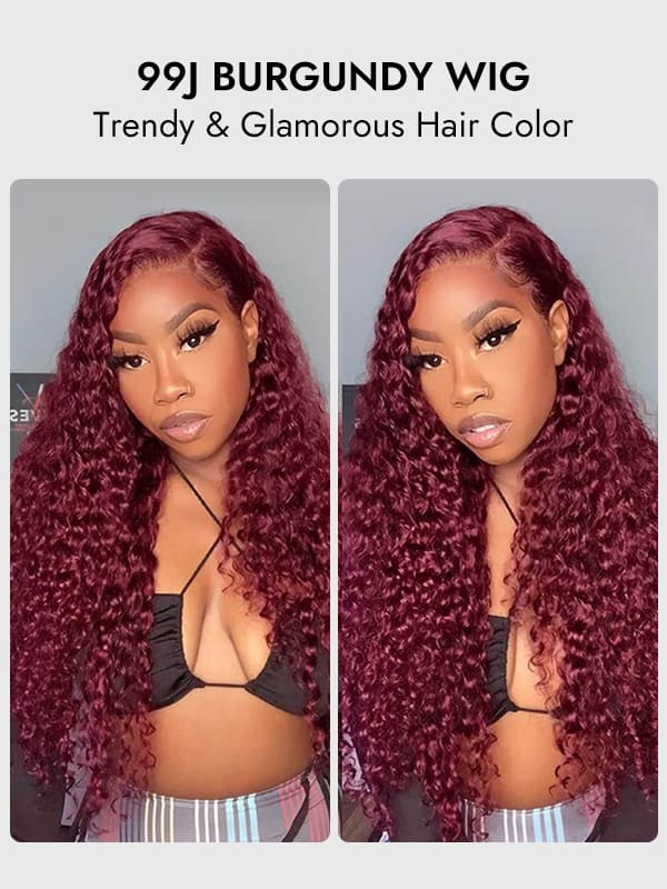 Lola Bleached Knots 99J Burgundy Curly Wig Glueless 13x6 Lace Front Human Hair Wigs Pre Plucked