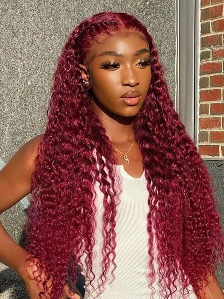 Lola Bleached Knots 99J Burgundy Curly Wig Glueless 13x6 Lace Front Human Hair Wigs Pre Plucked