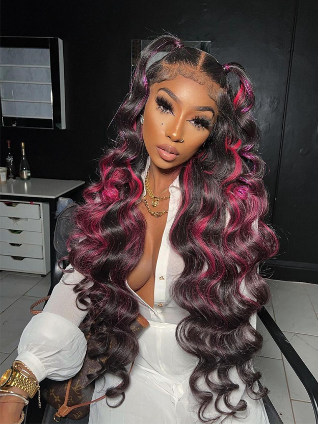 Luna 1B/Pink Body Wave 13x4 Lace Front Wig Highlight Wig Human Hair