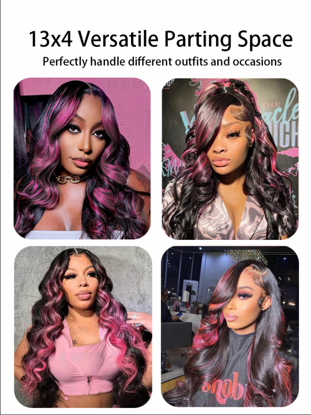 Luna 1B/Pink Body Wave 13x4 Lace Front Wig Highlight Wig Human Hair