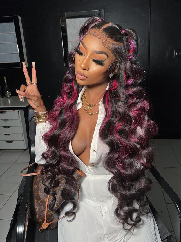 Luna 1B/Pink Body Wave 13x4 Lace Front Wig Highlight Wig Human Hair