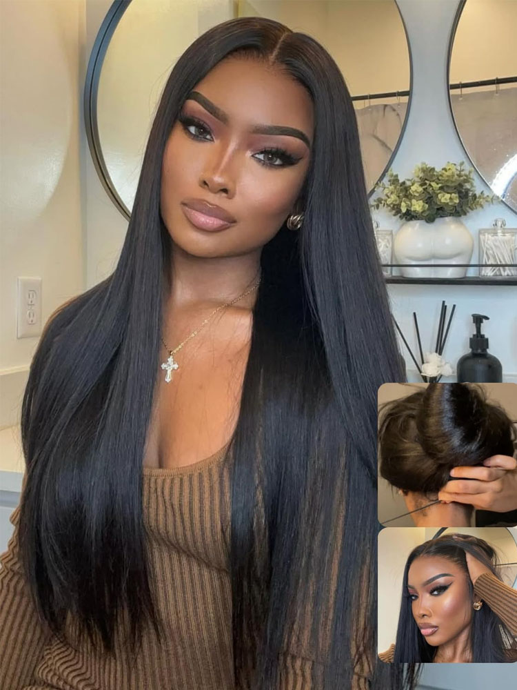 Lydia 13x6 Glueless Ready to Go Straight Wig With Drawstring 250% Pre Everything 13x4 Lace Front Human Hair Wigs 