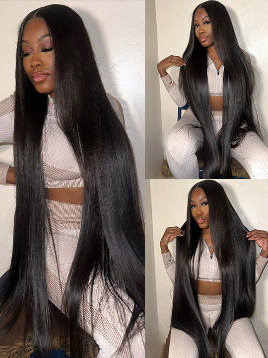 Olive 50Inch Straight 13x6 HD Lace front Wig Human Hair Glueless Wigs Pre Bleached Knots and Pre Plucked
