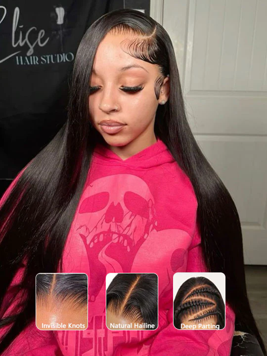 Olive 50Inch Straight 13x6 HD Lace front Wig Human Hair Glueless Wigs Pre Bleached Knots and Pre Plucked