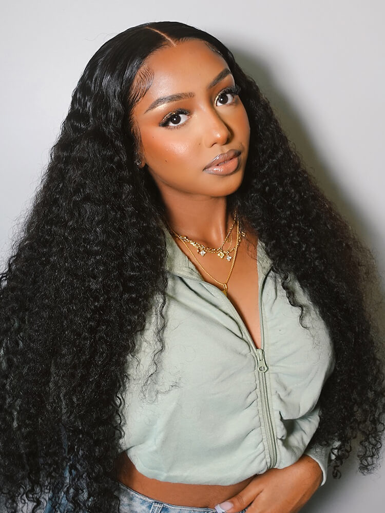 Rhea 50Inch Curly 13x6 HD Lace front Wig Human Hair Glueless Wigs Pre Bleached Knots and Pre Plucked