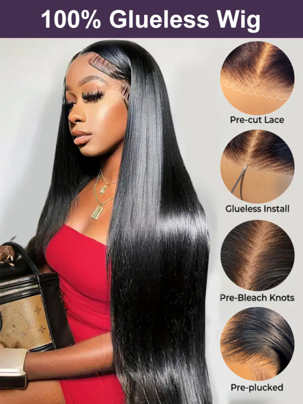 Lydia 13x6 Glueless Ready to Go Straight Wig With Drawstring 250% Pre Everything 13x4 Lace Front Human Hair Wigs 
