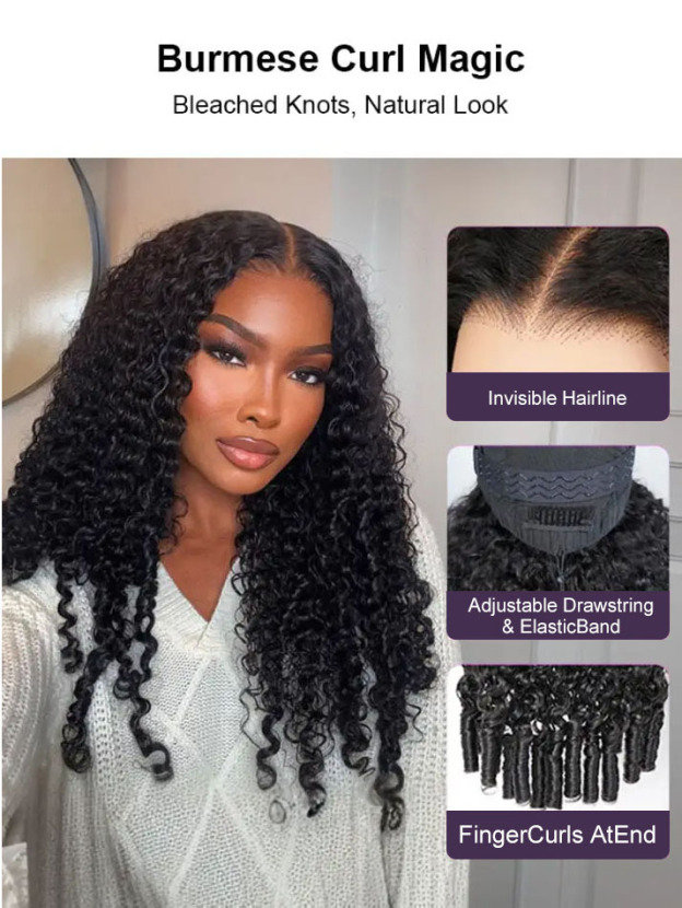 Sarah Glueless Burmese Curly Wig with Drawstring Pre Bleached Knots 250% 13x6 Lace Frontal Wigs Human Hair Pre Plucked