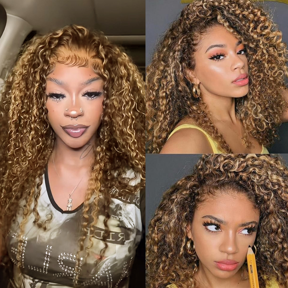 Skylar 3 IN 1 P4/27 Hightlight Burmese Curly Half Wig Glueless Wig Beginner Friendly with Draw-strings Flip Over Wigs