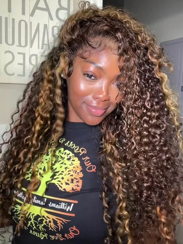 Skylar 3 IN 1 P4/27 Hightlight Burmese Curly Half Wig Glueless Wig Beginner Friendly with Draw-strings Flip Over Wigs