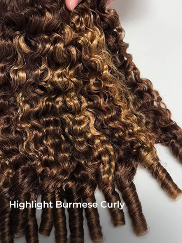 Skylar 3 IN 1 P4/27 Hightlight Burmese Curly Half Wig Glueless Wig Beginner Friendly with Draw-strings Flip Over Wigs