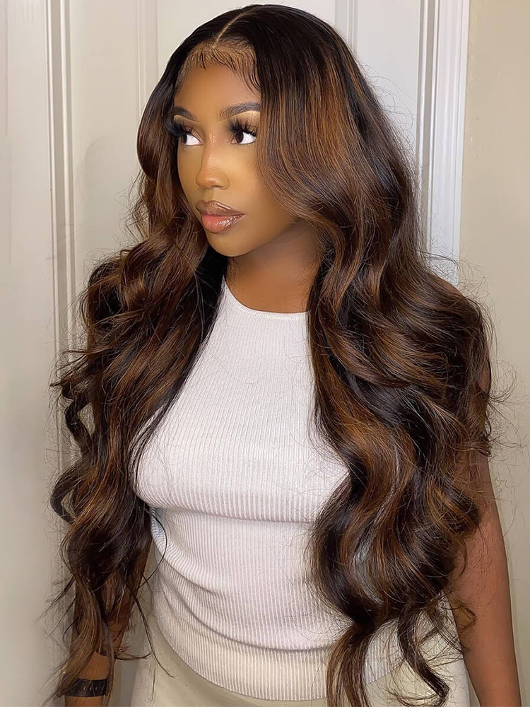 Stella 1B/30# Highlight  Body Wave Wig 13x4 Lace Front Wig Human Hair