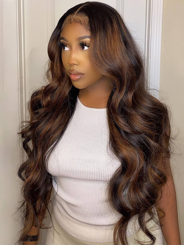 Stella 1B/30# Highlight  Body Wave Wig 13x4 Lace Front Wig Human Hair