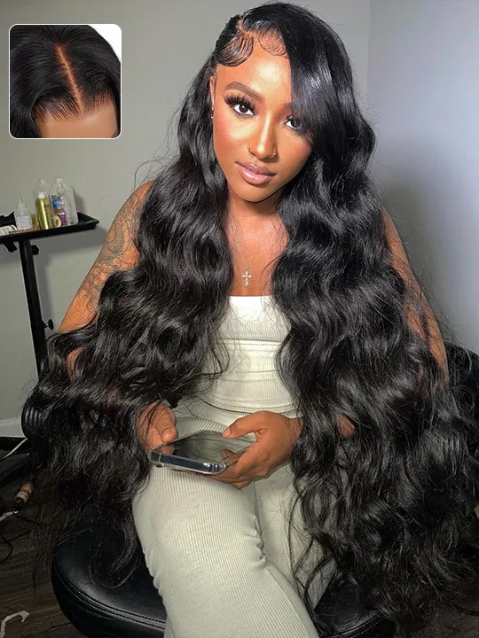 Tessa 50Inch Body Wave13x6 HD Lace front Wig Human Hair Glueless Wigs Pre Bleached Knots and Pre Plucked