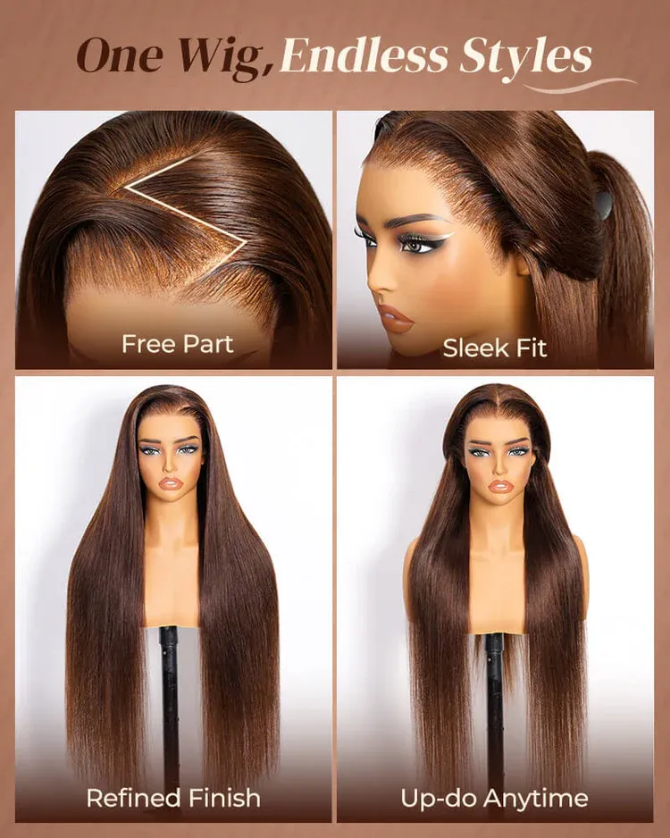 Vera Chocolate Brown Bleached Knots Glueless 13x6 Body Wave Straight Lace Front Human Hair Wigs Pre Plucked with Drawstring