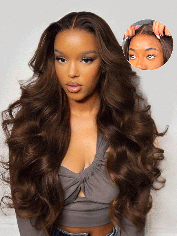Vera Chocolate Brown Bleached Knots Glueless 13x6 Body Wave Straight Lace Front Human Hair Wigs Pre Plucked with Drawstring
