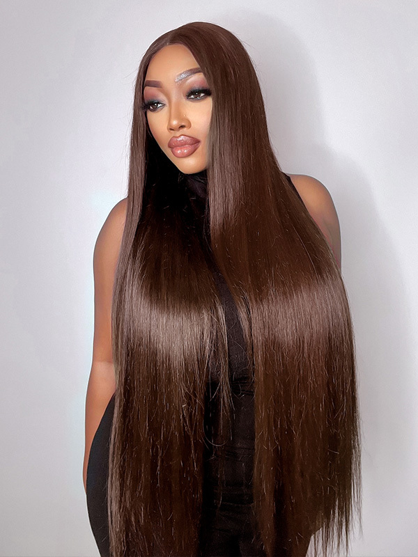 Vera Chocolate Brown Bleached Knots Glueless 13x6 Body Wave Straight Lace Front Human Hair Wigs Pre Plucked with Drawstring