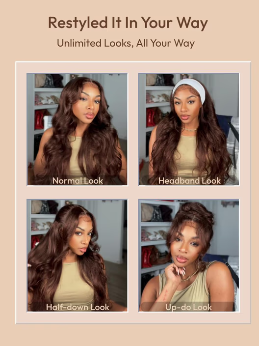 Vera Chocolate Brown Bleached Knots Glueless 13x6 Body Wave Straight Lace Front Human Hair Wigs Pre Plucked with Drawstring