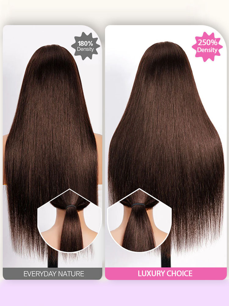 Vera Chocolate Brown Bleached Knots Glueless 13x6 Body Wave Straight Lace Front Human Hair Wigs Pre Plucked with Drawstring