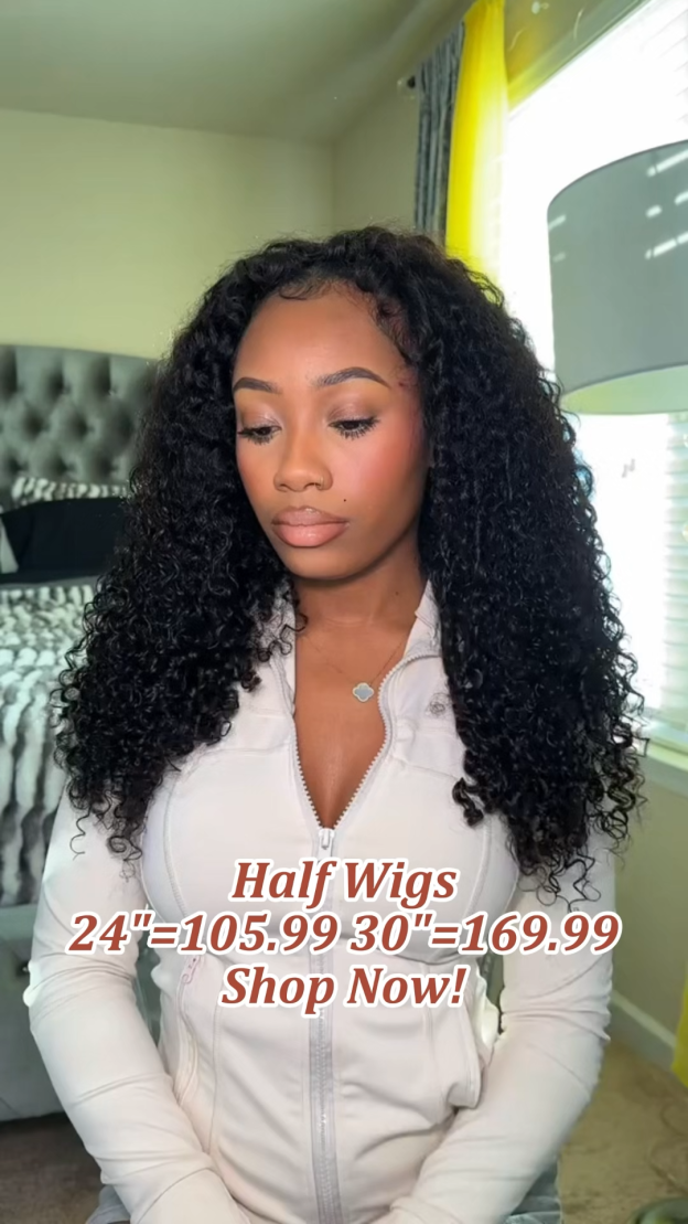 Anna 3 IN 1 Kinky Curly Half Wig Glueless Wig Beginner Friendly with Draw-strings Flip Over Wigs