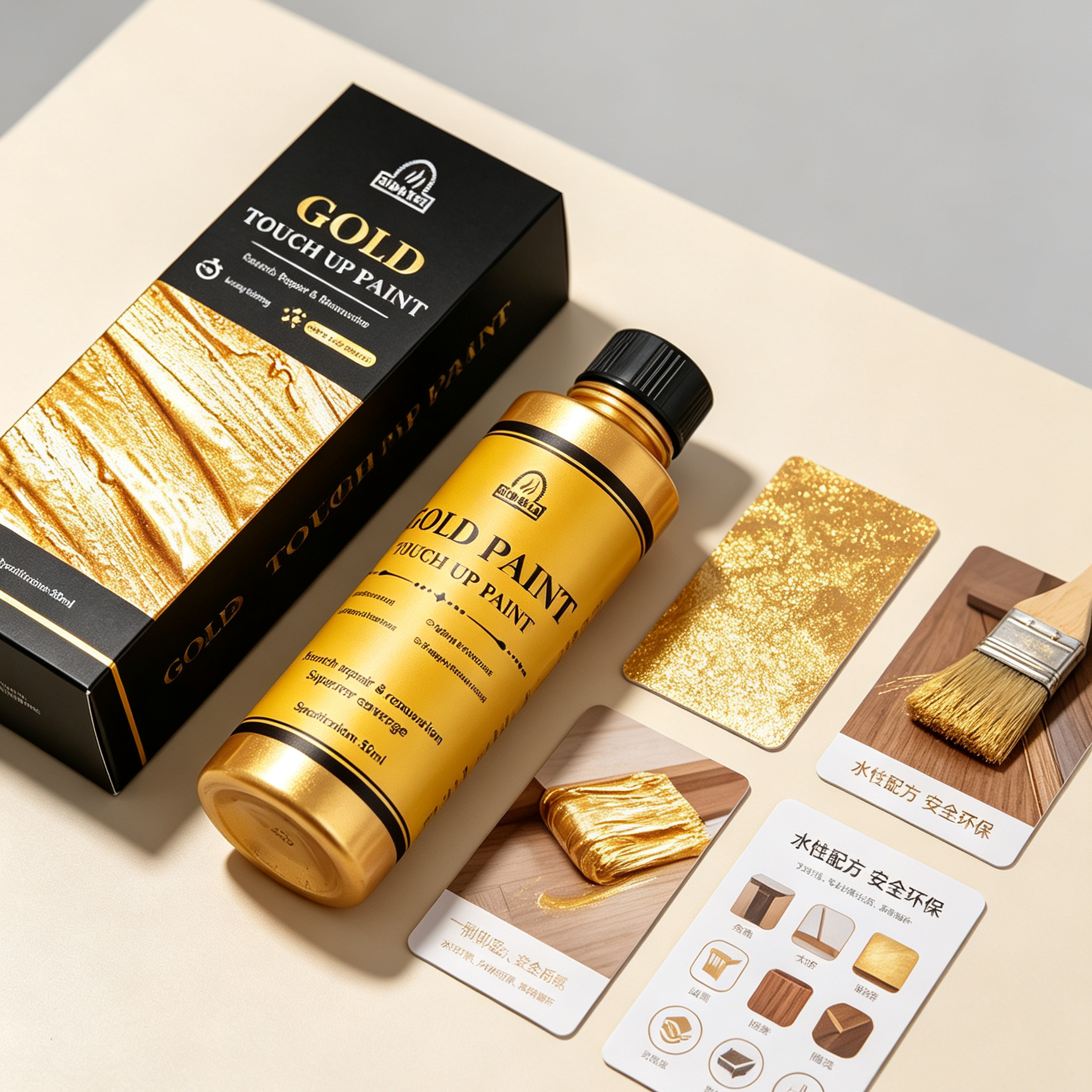 24K Arany Hatású Vizes Bázisú Javító Lakk | Folyékony Arany Festék Beépített Ecsettel