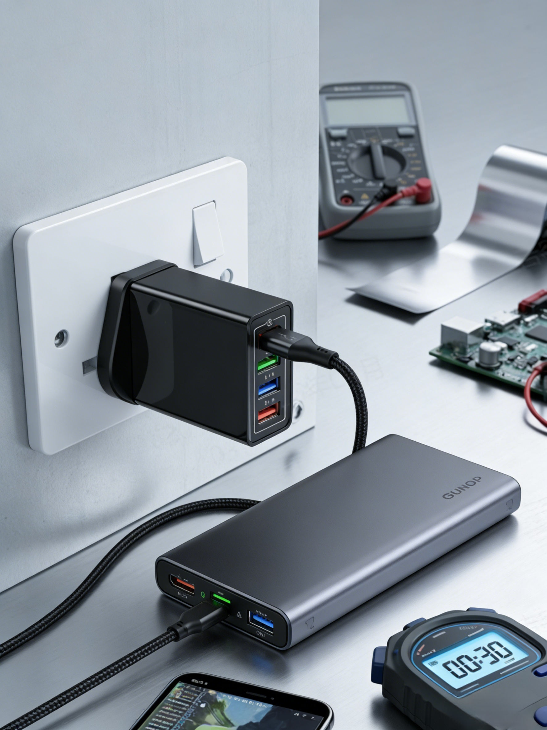 Prémium 4-Portos Intelligens Úti Töltő | Intelligens Tápellátás és Akkumulátorvédelem | Gyorstöltés Telefonhoz, Tablethez és Órához | Kompakt Kialakítás Mindennapi Használatra