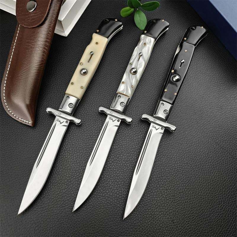440C Stainless Steel Outdoor Folding Knife 4.1-Inch with Durable Shell Resin Handle