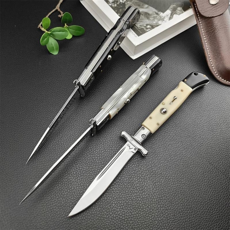440C Stainless Steel Outdoor Folding Knife 4.1-Inch with Durable Shell Resin Handle