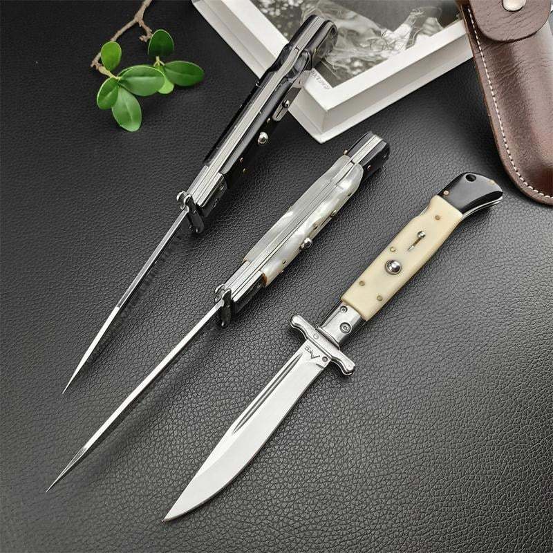 440C Stainless Steel Outdoor Folding Knife 4.1-Inch with Durable Shell Resin Handle